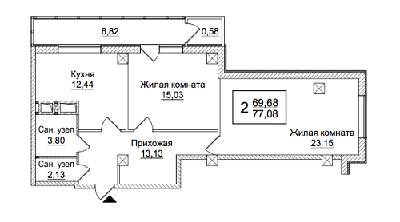 2-кімнатна 77.08 м² в ЖК Слобожанський квартал від 14 650 грн/м², Харків