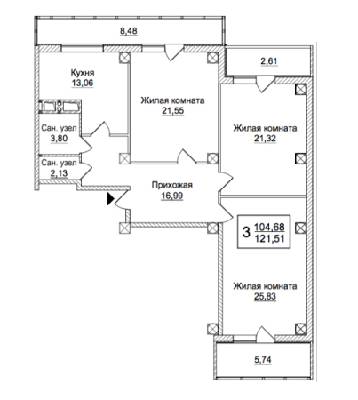 3-кімнатна 121.51 м² в ЖК Слобожанський квартал від 16 550 грн/м², Харків