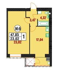 1-комнатная 47.85 м² в ЖК на Староконстантиновском шоссе, 20/6 от застройщика, Хмельницкий