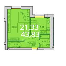 1-комнатная 43.83 м² в ЖК Супернова от застройщика, Луцк