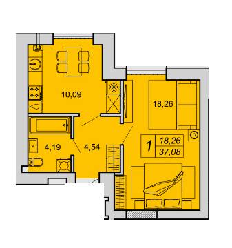 1-комнатная 37.08 м² в ЖК Супернова от застройщика, Луцк
