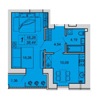 1-комнатная 38.44 м² в ЖК Супернова от застройщика, Луцк