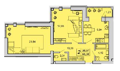 2-комнатная 66.34 м² в ЖК Супернова от застройщика, Луцк