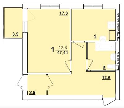 1-комнатная 47.44 м² в ЖК Твой Дом от застройщика, с. Софиевская Борщаговка