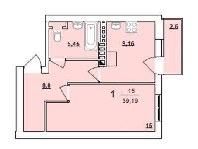 1-комнатная 39.19 м² в ЖК Твой Дом от застройщика, с. Софиевская Борщаговка
