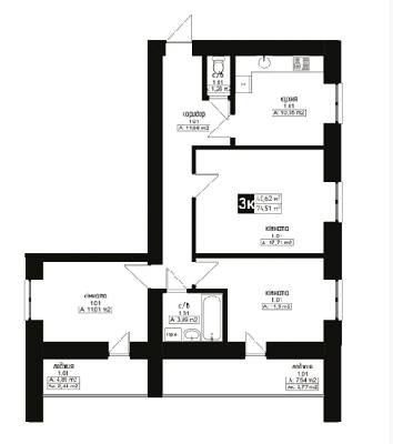 3-кімнатна 74.51 м² в ЖК Українка від забудовника, м. Українка