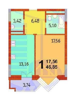 1-комнатная 46.86 м² в ЖК Французский квартал от застройщика, Киев