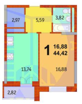 1-комнатная 44.42 м² в ЖК Французский квартал от застройщика, Киев