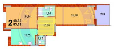 2-кімнатна 83.29 м² в ЖК Французький квартал від 42 406 грн/м², Київ