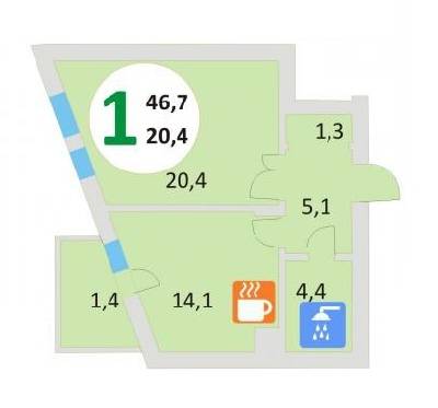 1-комнатная 46.7 м² в ЖК Эко-дом на Мечникова 2 от 28 130 грн/м², Львов