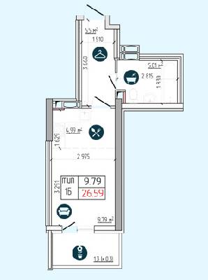 1-комнатная 26.59 м² в ЖК Южный квартал от 10 410 грн/м², Киев