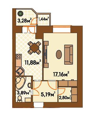 1-комнатная 44.61 м² в ЖК Янтарный от застройщика, г. Ирпень