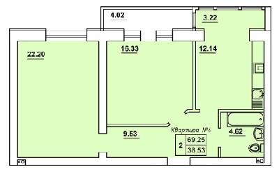 2-кімнатна 69.25 м² в ЖК Almond Apartments від забудовника, с. Гатне
