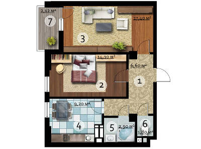 2-комнатная 54.1 м² в ЖК Brooklyn от застройщика, Киев