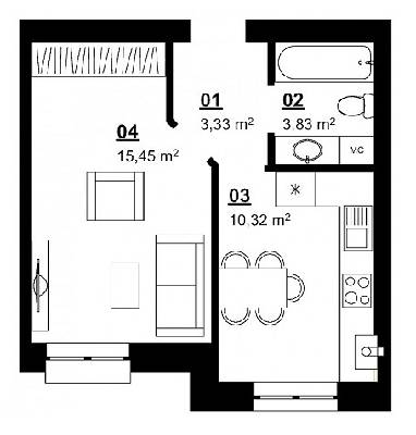 1-кімнатна 32.93 м² в ЖК Білий Шоколад.Center від 11 000 грн/м², с. Білогородка