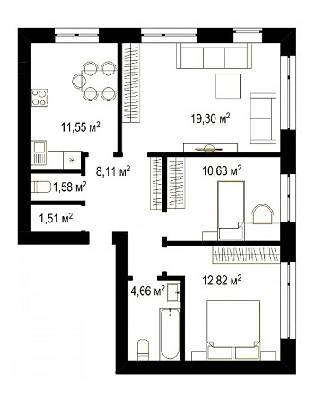 3-кімнатна 70.16 м² в ЖК Білий Шоколад.Center від 11 000 грн/м², с. Білогородка