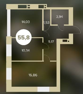 2-комнатная 55.87 м² в ЖК Chehov Парк Квартал от застройщика, г. Ирпень