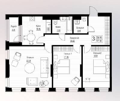 3-комнатная 97.1 м² в ЖК Chicago Central House от 54 961 грн/м², Киев