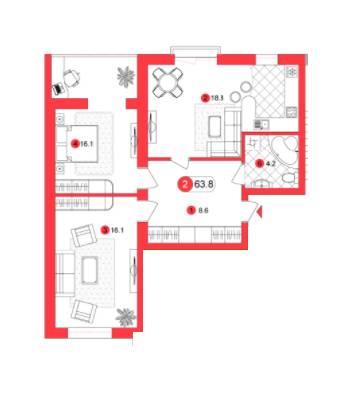 2-кімнатна 63.8 м² в ЖК Franko Smart House від забудовника, Івано-Франківськ