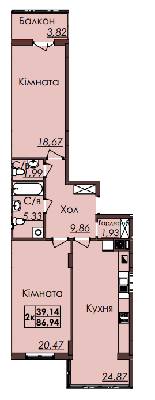 2-кімнатна 86.94 м² в ЖК Globus Meridian від забудовника, Львів
