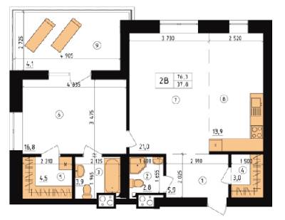2-кімнатна 76.3 м² в ЖК Henesi House від 17 580 грн/м², Київ