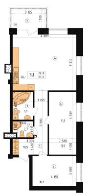 3-кімнатна 78.8 м² в ЖК Henesi House від 17 580 грн/м², Київ