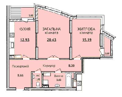 2-кімнатна 74.47 м² в ЖК ObolonSky від забудовника, Київ
