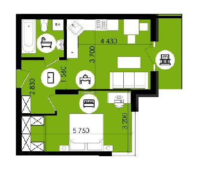1-кімнатна 42.66 м² в ЖК Royal Park від 13 300 грн/м², м. Дубляни