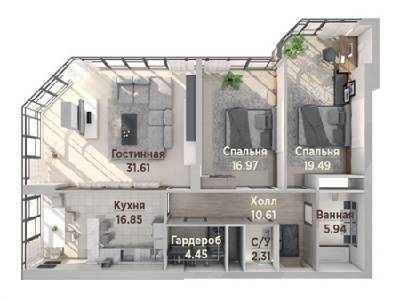 2-комнатная 110.36 м² в ЖК Sherwood от застройщика, Киев