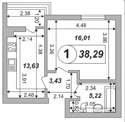 1-комнатная 38.29 м² в ЖК Skyland 2 от застройщика, Киев