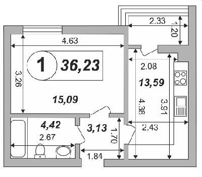 1-комнатная 36.23 м² в ЖК Skyland 2 от застройщика, Киев