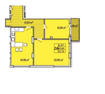 2-комнатная 72.72 м² в ЖК Strim Towers от застройщика, Львов