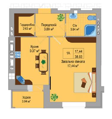 1-кімнатна 38.03 м² в КБ Олімпія від забудовника, с. Софіївська Борщагівка