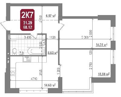 2-кімнатна 68.12 м² в КБ Татарський від забудовника, Київ
