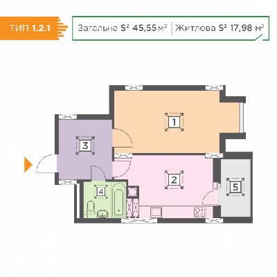1-кімнатна 45.55 м² в ЖК Melody Park від 14 700 грн/м², с. Проліски
