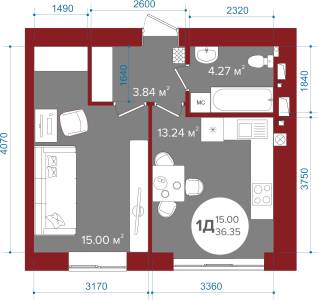 1-кімнатна 36.35 м² в ЖК Олімп від 23 250 грн/м², м. Ірпінь