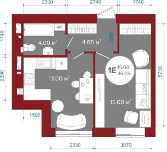 1-кімнатна 36.05 м² в ЖК Олімп від 23 250 грн/м², м. Ірпінь