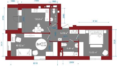 2-кімнатна 63.06 м² в ЖК Олімп від 22 400 грн/м², м. Ірпінь