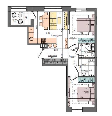 2-кімнатна 54.79 м² в ЖК Файна Таун від 40 300 грн/м², Київ