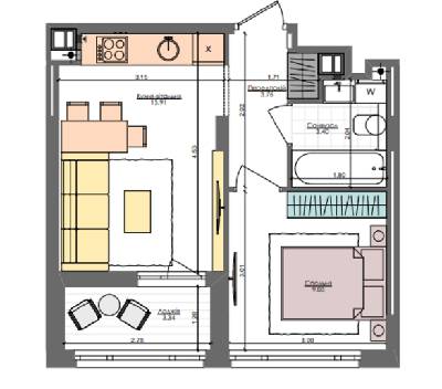 1-кімнатна 33.4 м² в ЖК Файна Таун від 29 600 грн/м², Київ