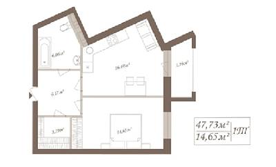 1-комнатная 47.73 м² в ЖК SloveSky от застройщика, Киев