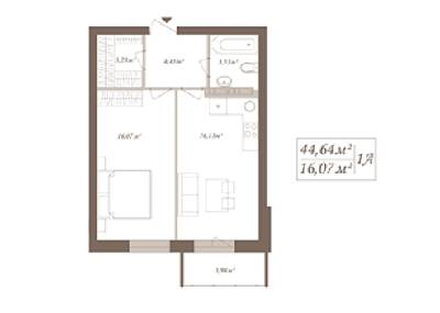 1-комнатная 44.64 м² в ЖК SloveSky от застройщика, Киев