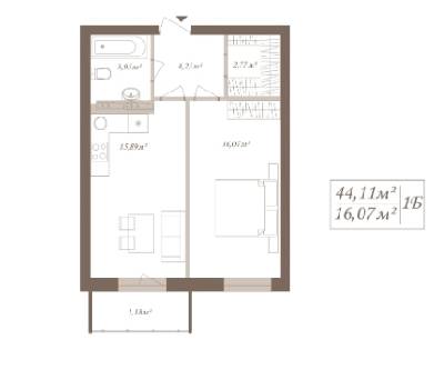 1-комнатная 44.11 м² в ЖК SloveSky от застройщика, Киев