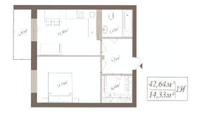 1-комнатная 42.64 м² в ЖК SloveSky от застройщика, Киев