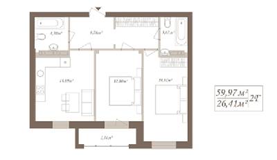 2-комнатная 59.97 м² в ЖК SloveSky от 19 500 грн/м², Киев