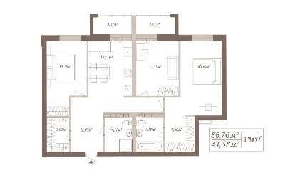 3-комнатная 86.76 м² в ЖК SloveSky от застройщика, Киев