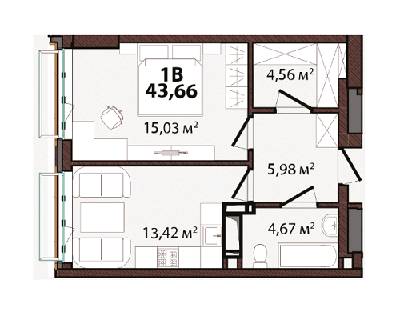 1-кімнатна 43.66 м² в ЖК EDELDORF HILLS від 144 126 грн/м², Київ