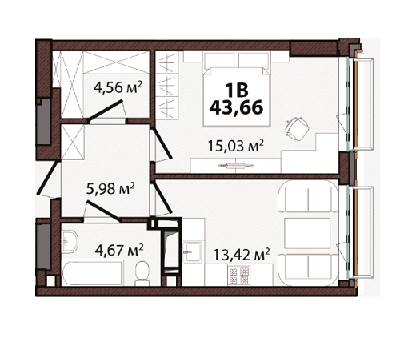 1-кімнатна 43.66 м² в ЖК EDELDORF HILLS від 71 685 грн/м², Київ