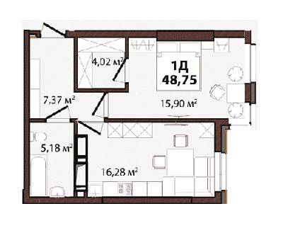 1-кімнатна 48.75 м² в ЖК EDELDORF HILLS від 71 685 грн/м², Київ