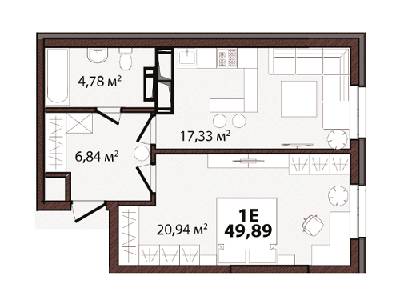 1-кімнатна 49.89 м² в ЖК EDELDORF HILLS від 71 685 грн/м², Київ